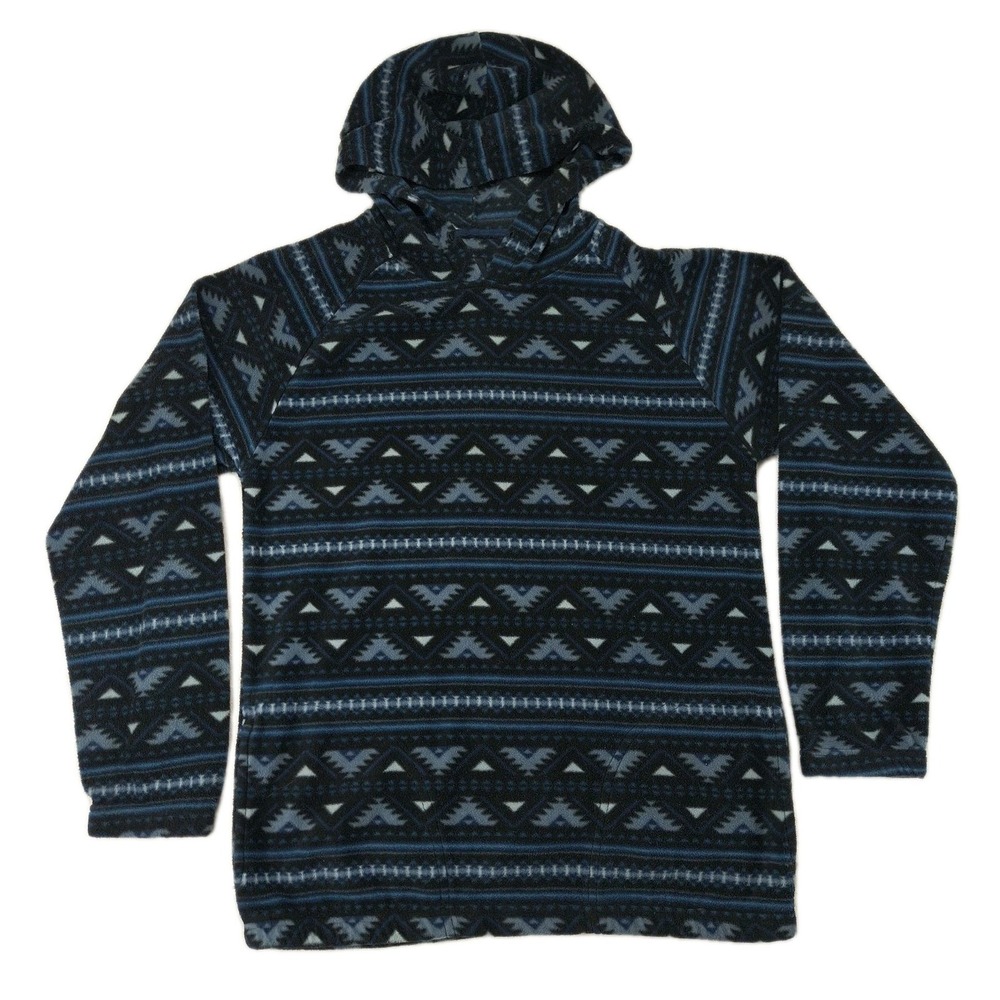 Navy Yard Mens Medium Blue Aztec Fleece Pullover‎ Hoodie Geometric Print Pocket